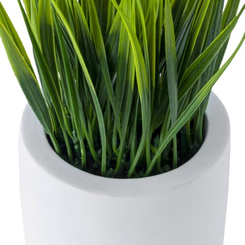 MyGift Artificial Grass Plants in Modern Cylindrical White Cement Pots, Decorative Faux Greenery Plant in Tabletop Planter, Set of 2 - color: White (Round)