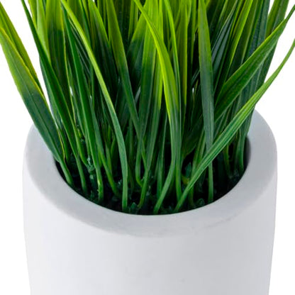 MyGift Artificial Grass Plants in Modern Cylindrical White Cement Pots, Decorative Faux Greenery Plant in Tabletop Planter, Set of 2 - color: White (Round)