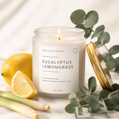Eucalyptus Lemongrass Scented Candle with Citronella Essential Oil | Contains 6 Essential Oils | 50+ Hrs Long Lasting | Non-Toxic Soy Candle - color: Eucalyptus Lemongrass