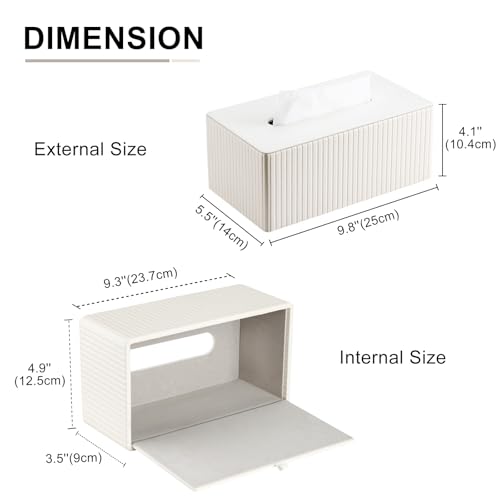 PU Leather Tissue Box Cover Rectangular Tissue Box Holder with Magnetic Bottom, Napkin & Facial Tissue Holder Dispenser for Home, Office for Standard 120-count/160-count (2-Ply) White Stripe - color: Off-white Stripe
