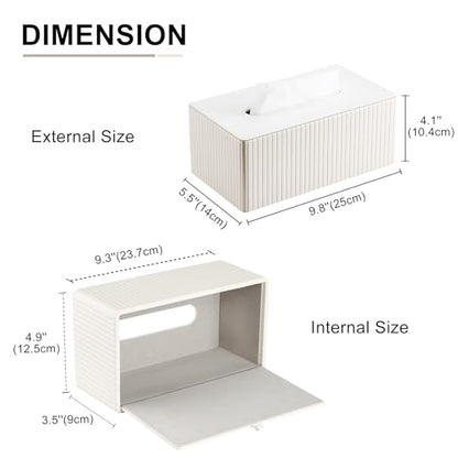 PU Leather Tissue Box Cover Rectangular Tissue Box Holder with Magnetic Bottom, Napkin & Facial Tissue Holder Dispenser for Home, Office for Standard 120-count/160-count (2-Ply) White Stripe - color: Off-white Stripe