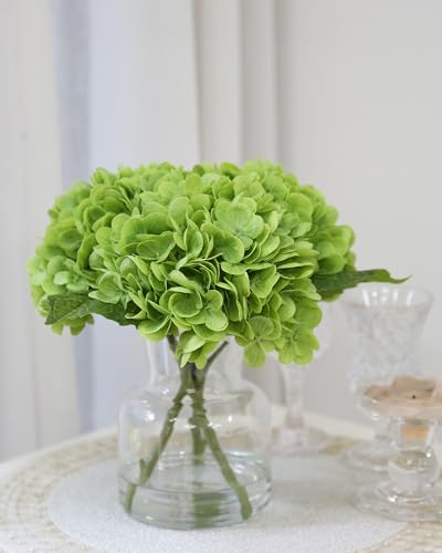 CHASMILE Lifelike Artificial Hydrangea Arrangement in Decorative Vase - Real Touch Fake Flowers for Home, Office, Bathroom or Water Bar Decor, Elegant Table Centerpiece (No Water Needed) (Green) - color: Green