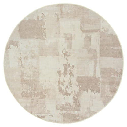 GLN Rugs Bohemian - Troy - Machine Washable Round Rug, Boho Washable, Non Slip, Low Pile Chenille Area Rug, Living Room, Bedroom, Dining Room Rug - Easy Clean (5'3" Round Abstract Tan) - color: Abstract Tan, size: 5'3" (Round)