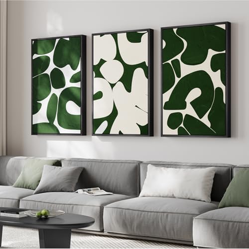 Large Framed Green White Abstract Wall Art for Living Room, 3 Piece 24x36 | Mid-century modern pictures, Canvas prints, Wood frame, Minimalist wall paintings, Wall decor for bedroom entryway hallway - color: Block, size: 24" W x 36" H x 3pcs