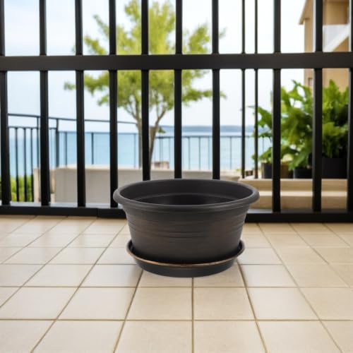TEHAUX Resin Planter Pot with Saucer and Drainage Holes, 10 Inch Modern Indoor Flower Pot for Living Room Houseplants, Portable and Sturdy Pp Resin Garden Planter for Balcony