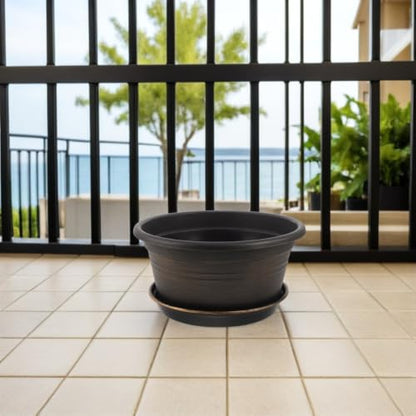 TEHAUX Resin Planter Pot with Saucer and Drainage Holes, 10 Inch Modern Indoor Flower Pot for Living Room Houseplants, Portable and Sturdy Pp Resin Garden Planter for Balcony