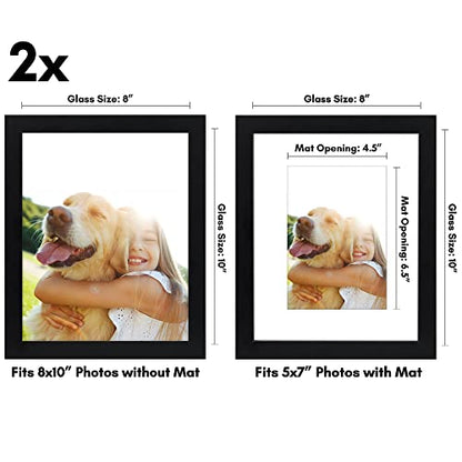 Americanflat 8x10 Picture Frame with Shatter-Resistant Glass - Set of 2 - Use as 5x7 Frame with Mat or Display 8x10 Photo Without Mat - Signature Collection - Photo Frames for Tabletop or Wall - Black | Engineered Wood construction, Shatter-resistant glas