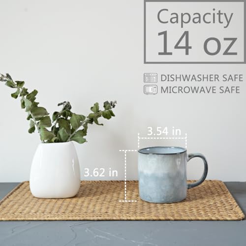 Bosmarlin Ceramic Coffee Mug Set of 4, 14 Oz, Coffee Cups with Big Handle, Microwave Safe, Unique Reactive Glaze (Light Blue, 14 Oz) - color: Light Blue