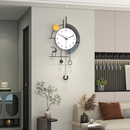 Large Modern Pendulum Wall Clock Battery Operated for Living Room | Analog Silent Non-Ticking Decorative Wall Clock Bold Easy-to-Read Dial for Kitchen, Bedroom and Office Decor 14.x 28.3 inch