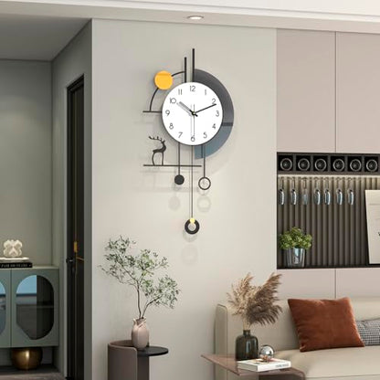 Large Modern Pendulum Wall Clock Battery Operated for Living Room | Analog Silent Non-Ticking Decorative Wall Clock Bold Easy-to-Read Dial for Kitchen, Bedroom and Office Decor 14.x 28.3 inch