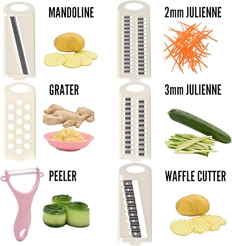 NACOLUS Mandoline Slicer for Kitchen Slicer Vegetable Cutter 5 In 1 Veggie Slicer Potato Slicer waffle fry cutter Hot Swap Mandolin with Peeler for Vegetables Carrot Shredder Cucumber Slicer - Pink | slicer vegetable cutter,hot-swap self-storage,efficient