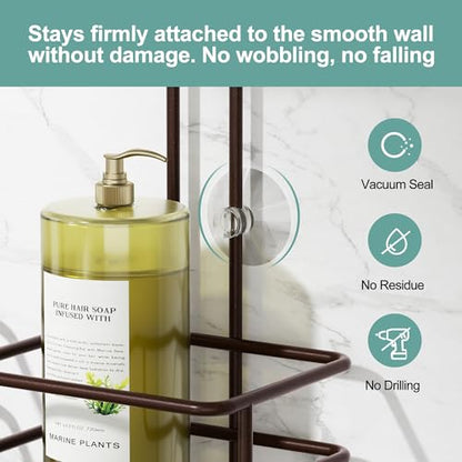 SRIWATANA Shower Caddy Hanging, Shower Organizer with Razor Hooks, Bronze | Rustproof Shower Rack, No Drilling Shelves Over Shower Head, Anti-Swing Scution Install, Bathroom Holder for Sponge Loofah - color: Bronze