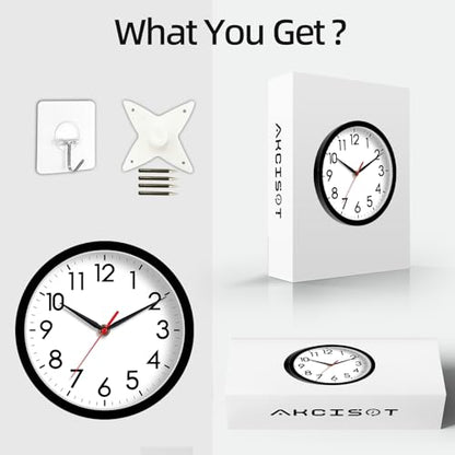 AKCISOT 8 Inch Wall Clock, Silent Battery Operated Analog Clock, Black | Small Size | Bedroom | Office | Kitchen | Bathroom | Classroom | Modern | Easy to Read - color: A_black, size: 8 Inch
