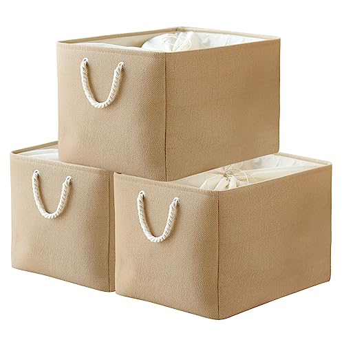 Storage Bin for Shevles - Extra Jumbo 3Pack 20.5L×15.7W×13.8H inch Organization and Storage Basket for Organizing, Fabric Storage Cubes for Closet Shoe Linen Decorative (Beige) - color: Beige, size: 3PCS/Extra Jumbo - 20.5Lx15.7Wx13.8H