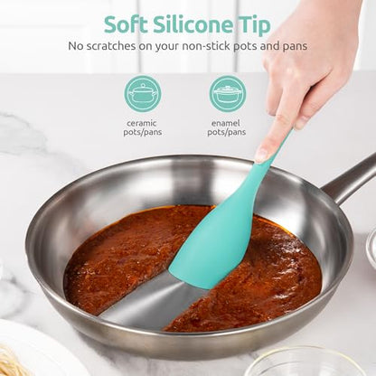 U-Taste 600ºF High Heat 16in Silicone Kitchen Tong and 600ºF Heat Resistat Spatula Spoon Flexible Silicone Cooking Scoop Spoonula (Aqua Sky)