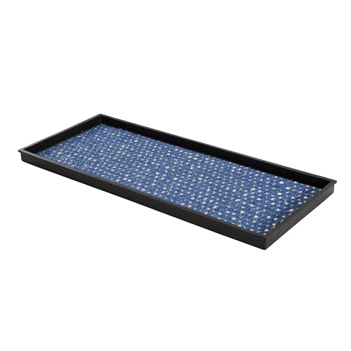 Anji Mountain Rubber Boot Tray with Coir, Fits 3 pair (34.5” wide), Blue & Ivory Insert - color: Blue and Ivory, size: 34" x 14" x 1.5"