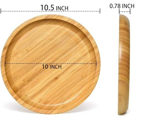 2 Pack Bamboo Saucer, 10.5 inch Plant Saucer, 10" Cactus Plant Tray, Round Bamboo Tray for Modern Ceramic Flower Pot, Planter Pot Tray, Also Use Cup Holder, Spoon Holder, Kitchen Utensil Rest - size: 10.5 Inch
