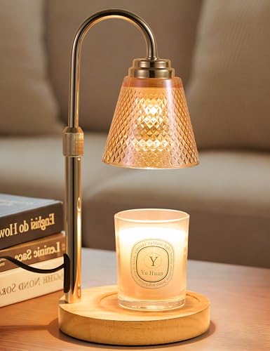 Candle Warmer Lamp with Timer Home Decor Birthday Gifts for Women Mom Her | Dimmable Candle Warmer for Jar Candles, Height Adjustable Wax Melt Warmer, Room Decor Desk Lamp, House Warming Gifts New Home - color: Natural wood color