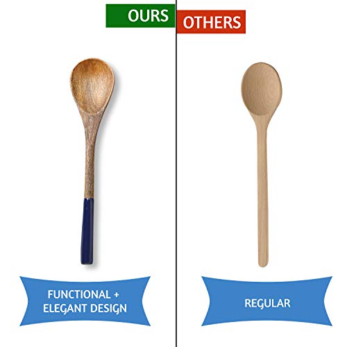 Folkulture Premium Wooden Spoons for Cooking,Kitchen Utensils Set of 5(12") | Soft, Comfort, Non-Toxic Cooking Utensils Set for Kitchen, Acacia Wooden Utensil Set, Cooking Gift, Kitchen Essential - color: Blue