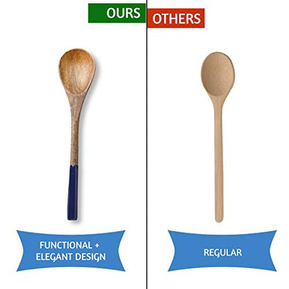 Folkulture Premium Wooden Spoons for Cooking,Kitchen Utensils Set of 5(12") | Soft, Comfort, Non-Toxic Cooking Utensils Set for Kitchen, Acacia Wooden Utensil Set, Cooking Gift, Kitchen Essential - color: Blue
