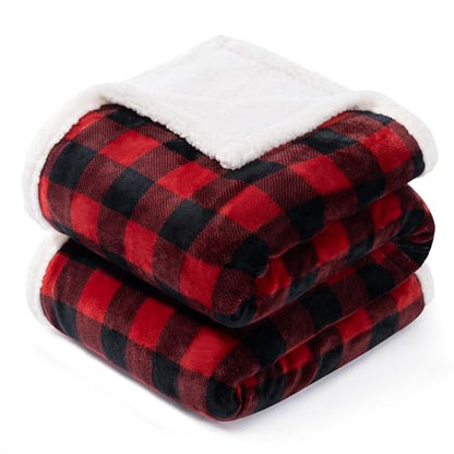 BEAUTEX Christmas Sherpa Fleece Twin Blanket Soft Warm Buffalo Plaid | Plush Blanket & Throw, Winter Cozy Fuzzy for Couch, Sofa, Bed (Red, 60" x 80") - color: Plaid Red, size: Twin-60"x80"