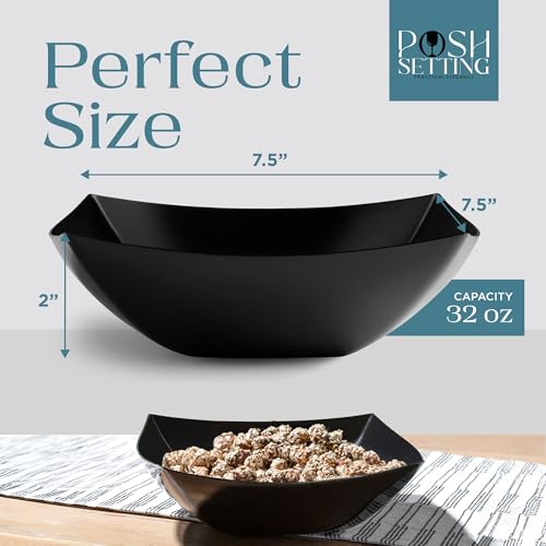 4 Pack Disposable Black Plastic Serving Bowls Square Party Candy Use 32oz | Square Design. Disposable Party Tableware. Salad, Fruit & Candy Use. Candy Buffet Containers. Black Plastic. - color: Black, size: 32 OUNCE