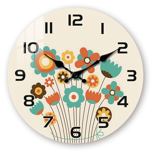 Kitchen Wall Clock for Farmhouse Deco - Rustic Clock Battery Operated 12 inch - Flowers Wall Clock Silent Non Ticking for Office Bedroom Living Room - color: Colorful, size: 12 Inch