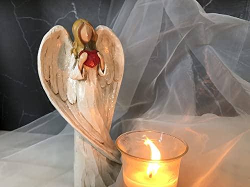 Hodao 8.75inch Resin Praying Angel Sculpture Figurine for Gifts Home Decoration Praying commemorating Angel Statue, exquisitely Carved and Hand-Painted Characters (with Hear) - style: with heart
