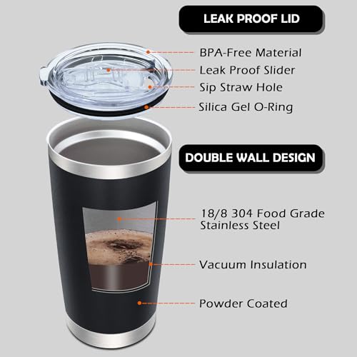 20oz Tumbler with Lid Stainless Steel Tumblers Insulated Mug Black 12P - color: Black