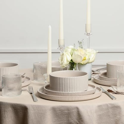 Stone Lain Haven 12-Piece Dinnerware Set, Beige, Includes 4 Dinner Plates, 4 Salad Plates, 4 Bowls, Microwave & Dishwasher Safe - color: Beige, size: 12-Piece - Service for 4
