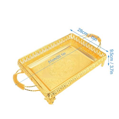 Emoshayoga Metal Serving Tray for Food Snacks and Fruit, Elegant Gold Rectangular Platter for Parties, 20.1 X 11 X 3.7in