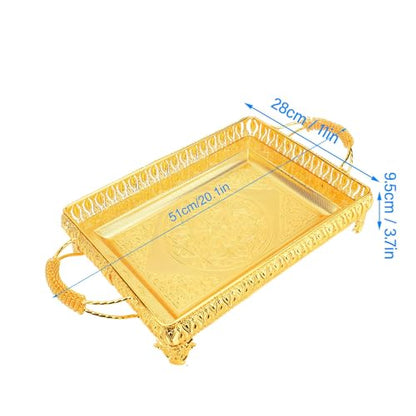 Emoshayoga Metal Serving Tray for Food Snacks and Fruit, Elegant Gold Rectangular Platter for Parties, 20.1 X 11 X 3.7in