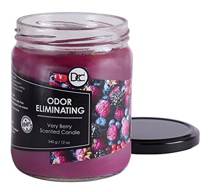 Very Berry Odor Eliminating Highly Fragranced Candle - Eliminates 95% of Pet, Smoke, Food, and Other Smells Quickly - Up to 80 Hour Burn time - 12 Ounce Premium Soy Blend - color: Very Berry