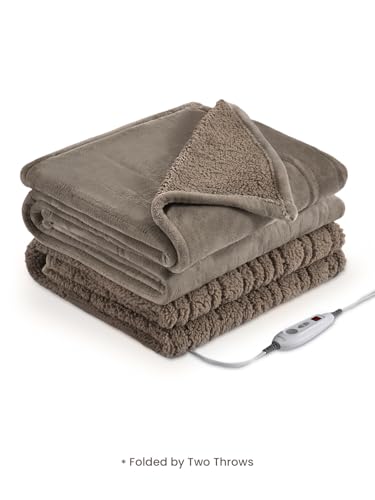 Bearhug Electric Blanket Throw Size, 50" x 60" Heated Blanket with 6 Heating Levels & 4H Auto Shut-Off, Machine Washable Soft Velvet to Sherpa Reversible Heated Throw for Office, Couch and Sofa Taupe - color: Taupe-velvet & Sherpa, size: Throw 50" × 60"