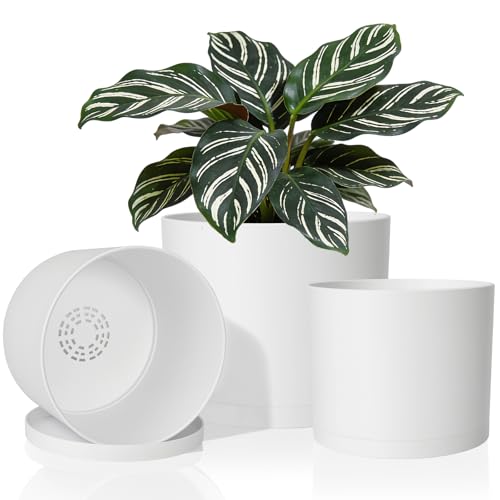 3 Pack Cylinder Planter Set 10/9/8 Inch White Indoor Plant Pots - color: White