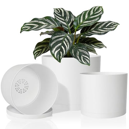 3 Pack Cylinder Planter Set 10/9/8 Inch White Indoor Plant Pots - color: White