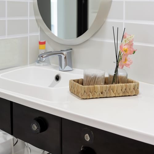 Water Hyacinth Bathroom Vanity Tray, 10 Inch | Toilet Tank Basket, Bathroom Counter Organizer, Small Wicker Tray, Toiletry Storage, Coffee Table Decor - size: 10.1" x 6" x 2"