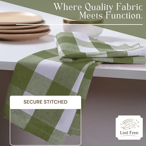 Mint Green and White Buffalo Check Kitchen Towels, 16x26 Inches, 4 Pack, 100% Cotton Dish Cloths, Reusable Hand Towels for Drying Glassware, Cleaning Spills, Farmhouse Plaid Towel - color: Mint Green, size: 16 X 26 - 4 Pack