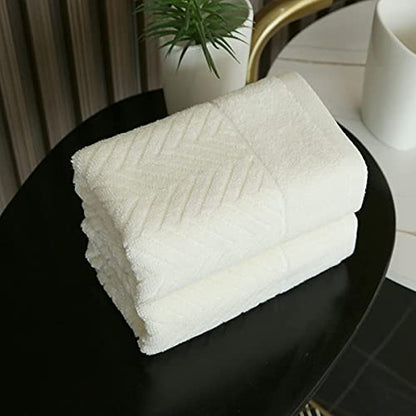 YiLUOMO Beige Hand Towel Set of 2 100% Cotton Ultra Soft Highly Absorbent Terry Striped Hand Towel for Bathroom (13" X 29") - color: Beige