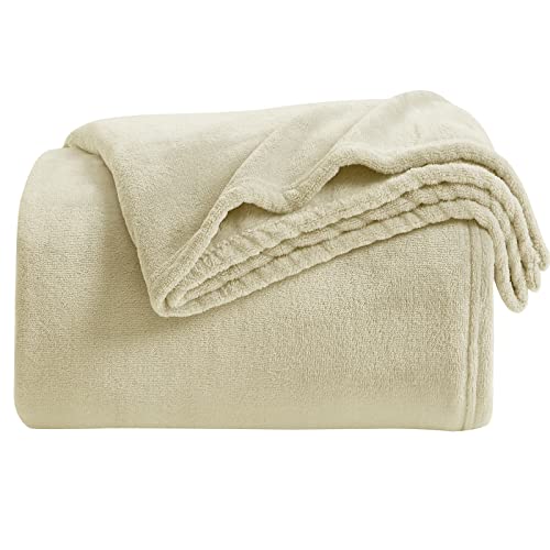 KMUSET Super Soft Throw Blanket Premium Silky Flannel Fleece Twin Size Beige Microfiber Lightweight Blanket All Season Use - color: Beige, size: Twin(60"x80")