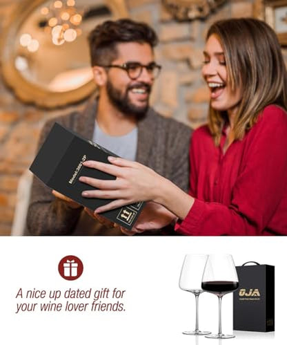OJA Wine Glasses Set, Crystal Hand Blown Red Wine Glass Set of 2, 23 oz | Long Stem, Unique Large Design, Best for Wine tasting, Birthday, Christmas, Anniversary - style: Set of 2-23oz