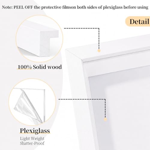 Shadow Box Frame 8"x 10" - 4 Pack Wood Deep Shadowbox with Glass Shadow Boxes Display Cases Suitable for Photos, Dried Flowers, DIY Crafts Medals Picture Frames for Wall Tabletop (White) - size: 8x10-4pcs-white