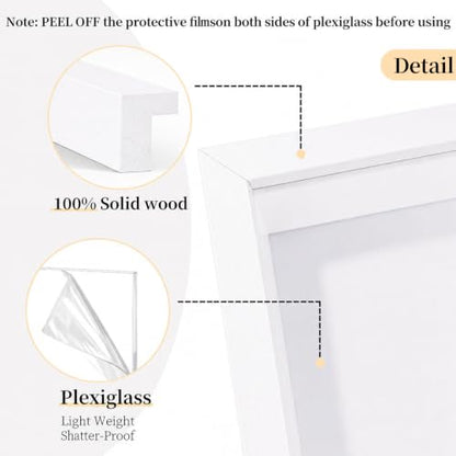 Shadow Box Frame 8"x 10" - 4 Pack Wood Deep Shadowbox with Glass Shadow Boxes Display Cases Suitable for Photos, Dried Flowers, DIY Crafts Medals Picture Frames for Wall Tabletop (White) - size: 8x10-4pcs-white