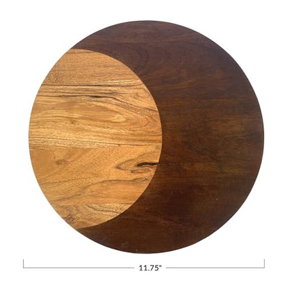 Bloomingville Round Two-Tone Wood Cheese and Cutting Board, Natural and Walnut - size: 11.8"L x 11.8"W