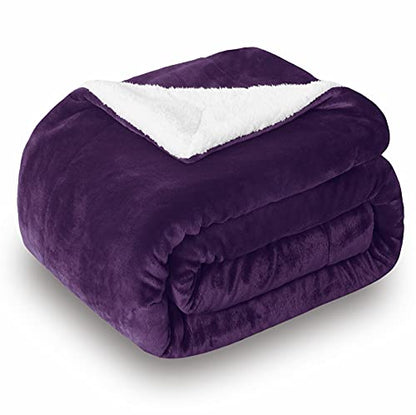 Sherpa Fleece Throw Blanket, Aubergine, 50x60 inches | Double-Sided Super Soft Luxurious Plush Blanket Throw Size - color: Aubergine, size: 50"×60"