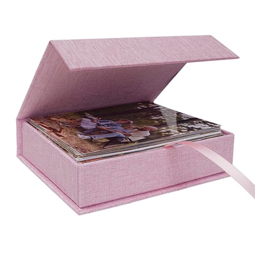 4x6 Photo Storage Box, Premium Linen Memory Box for Photos, Pictures, Certificates, Scrapbooking Supplies & Jewelry - Portable, Stackable Organizer for Home, Crafters & Collectors - color: Pink, size: 4X6