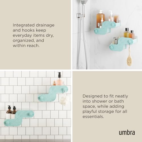 Umbra Nami Shower Caddy, Adhesive No Drill Bathroom, Set of 2, Ocean Blue | Waterproof construction, integrated drainage, rust-free, holds 6 lbs - color: Ocean Blue