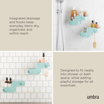 Umbra Nami Shower Caddy, Adhesive No Drill Bathroom, Set of 2, Ocean Blue | Waterproof construction, integrated drainage, rust-free, holds 6 lbs - color: Ocean Blue