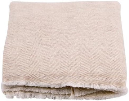 Cashmere Blanket – Hand Woven 100% Pure Wool Throw Blanket, 135 x 270 cm – Fine Herringbone Pattern Cozy, and Soft Blanket for Bed, Sofa, or Couch - Made in Nepal - color: Beige