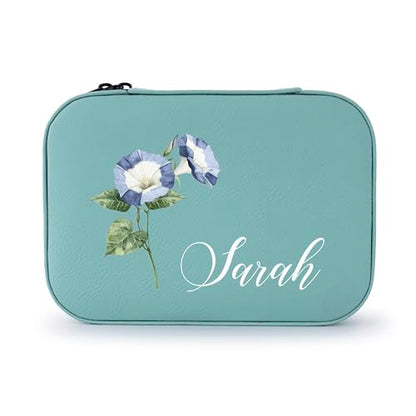 Custom Leather Jewelry Box with Name & Birth Flower Month, Birthday Gifts for Women, Personalized Jewelry Travel Case - Customized Jewelry Organizer Box, Mom Birthday Gifts, Lime - color: Lime